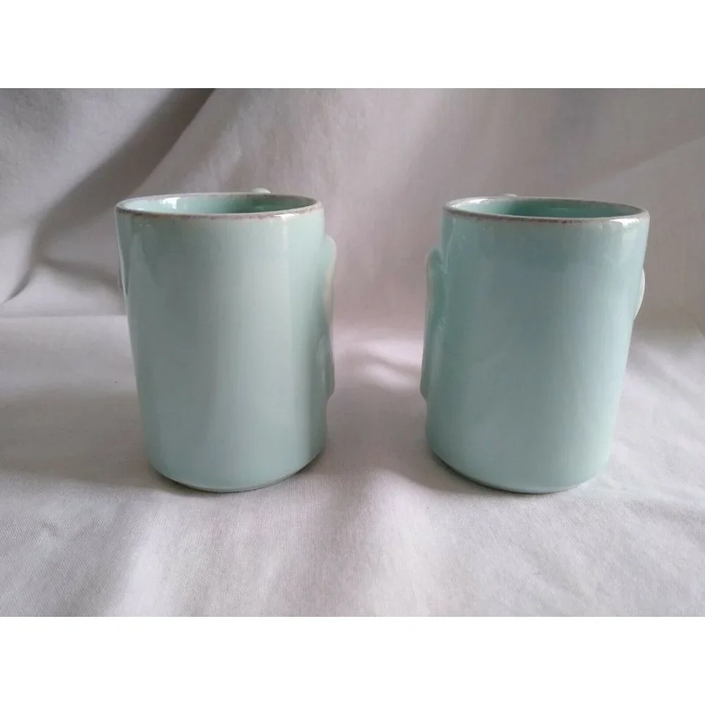 Set of 2 Light Aqua Blue Elephant 3D Figural Mug‎ Cup Child Size